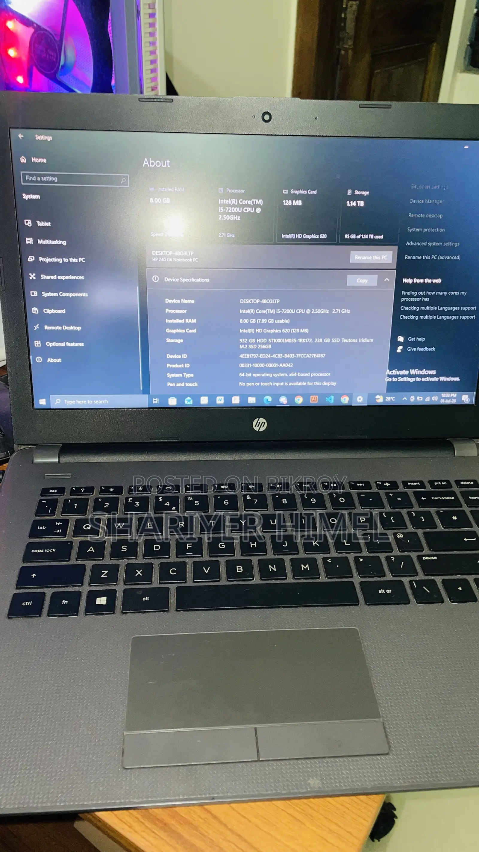 Laptop HP 240 G6 8GB Intel Core I5 HDD+SSD 1TB