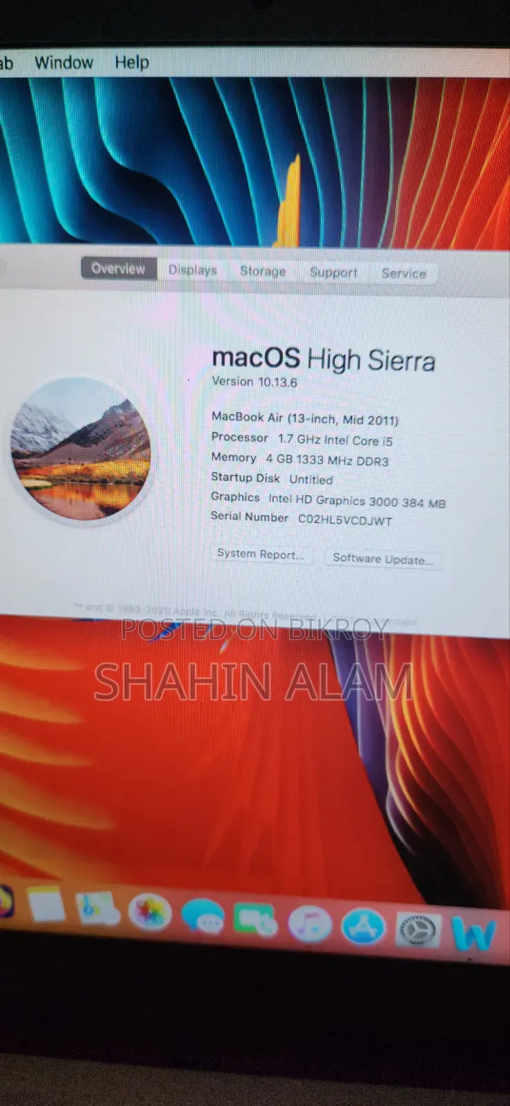 Laptop Apple MacBook Air 4GB Intel Core I5 HDD+SSD 256GB