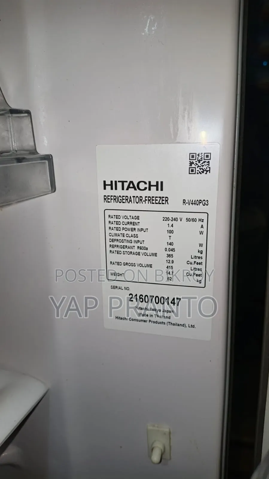 Hitachi Inverter 415 Liter Running None Frost Fridge Sale Hobe