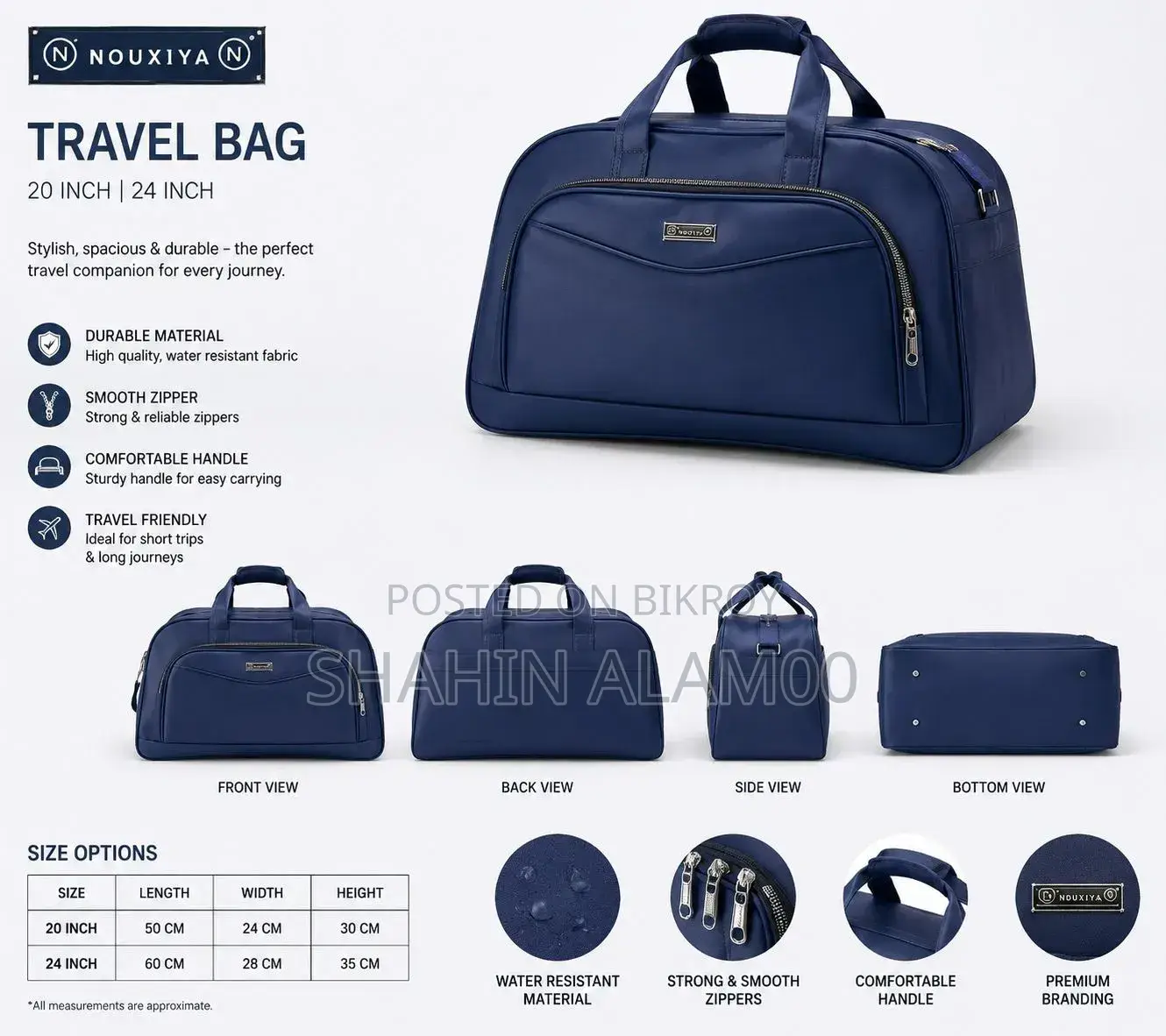 Nouxiya Premium Travel Duffel Bag 20 Inchi