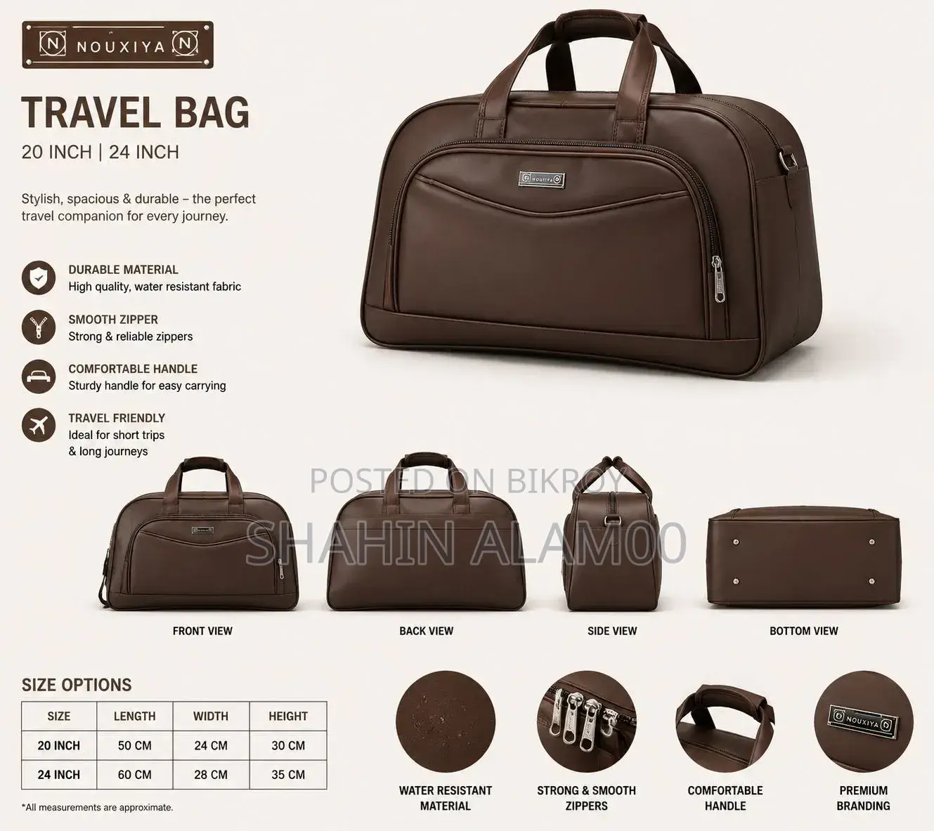Nouxiya Premium Travel Duffel Bag 20 Inchi