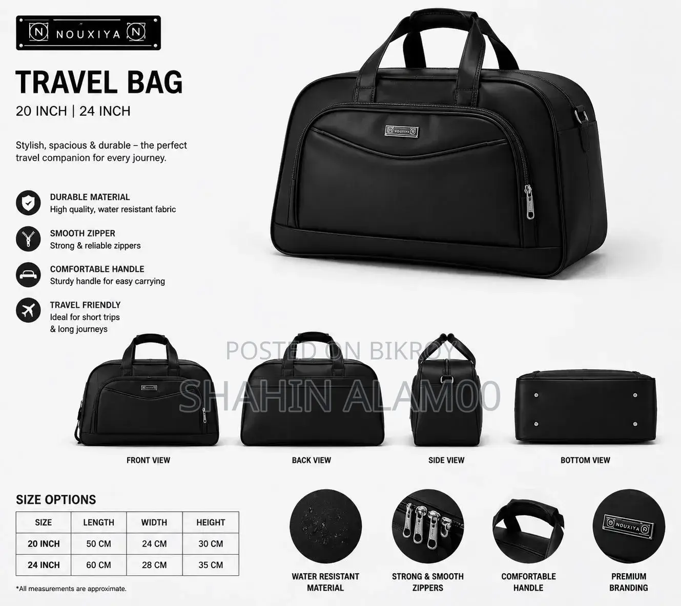 Nouxiya Premium Travel Duffel Bag 20 Inchi