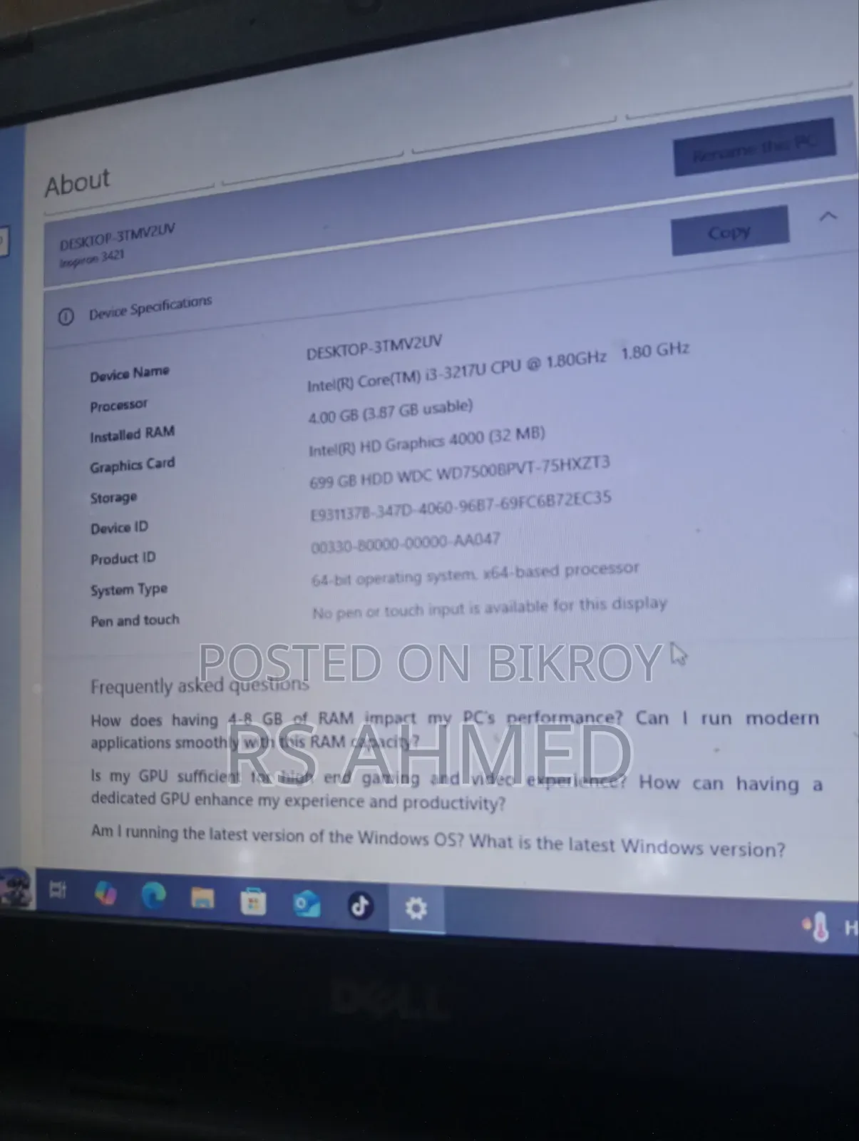 Laptop Dell 14 Premium 4GB Intel Core i3 SSHD+SSD 512GB