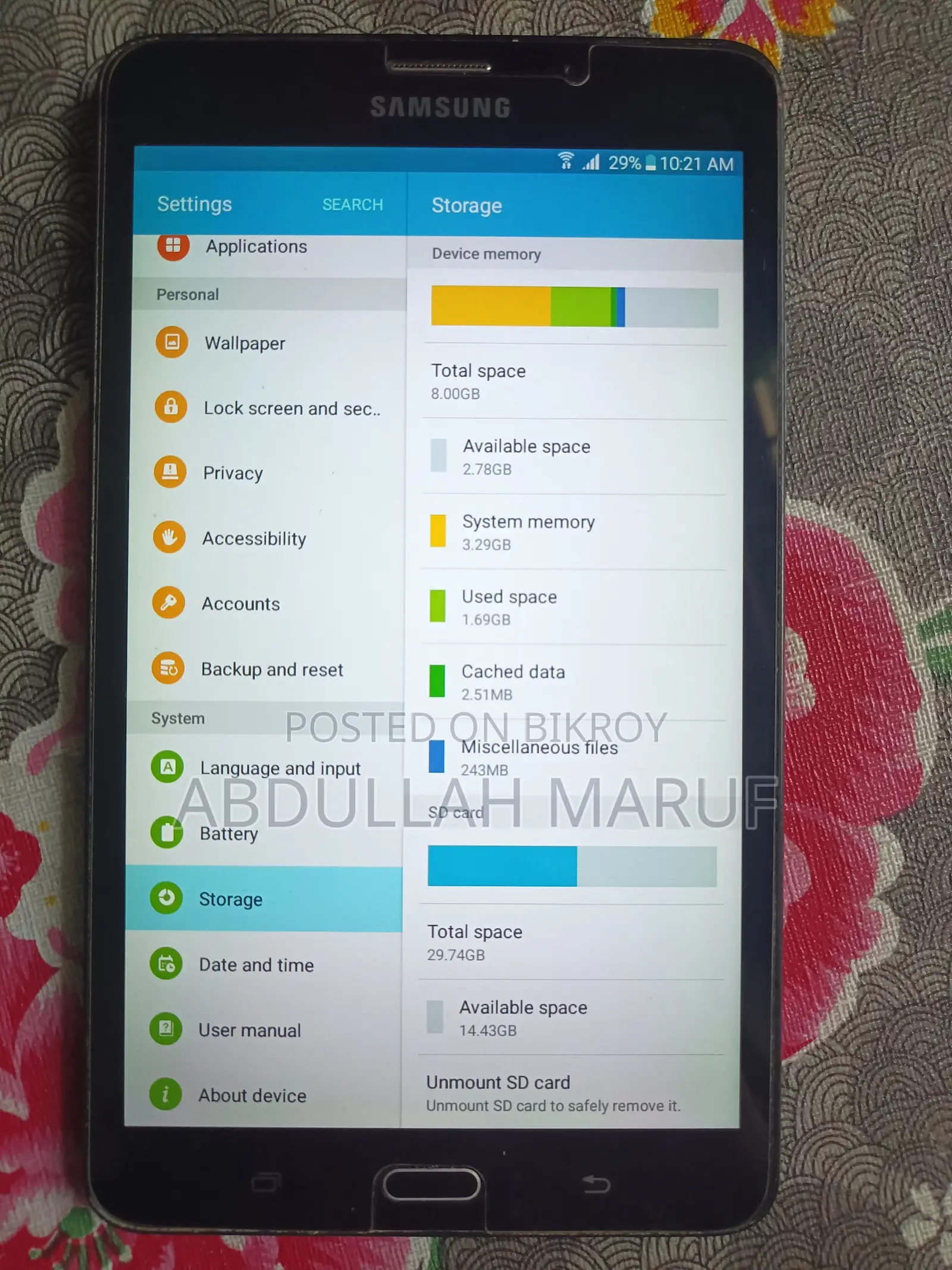Samsung Galaxy Tab A  SM-T285 8 GB Black