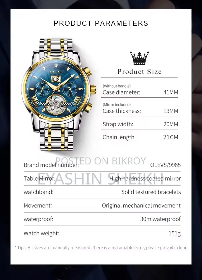 Olevs 9965 Men's Watch Luxury Brand Automatic Mechanical Waterproof
