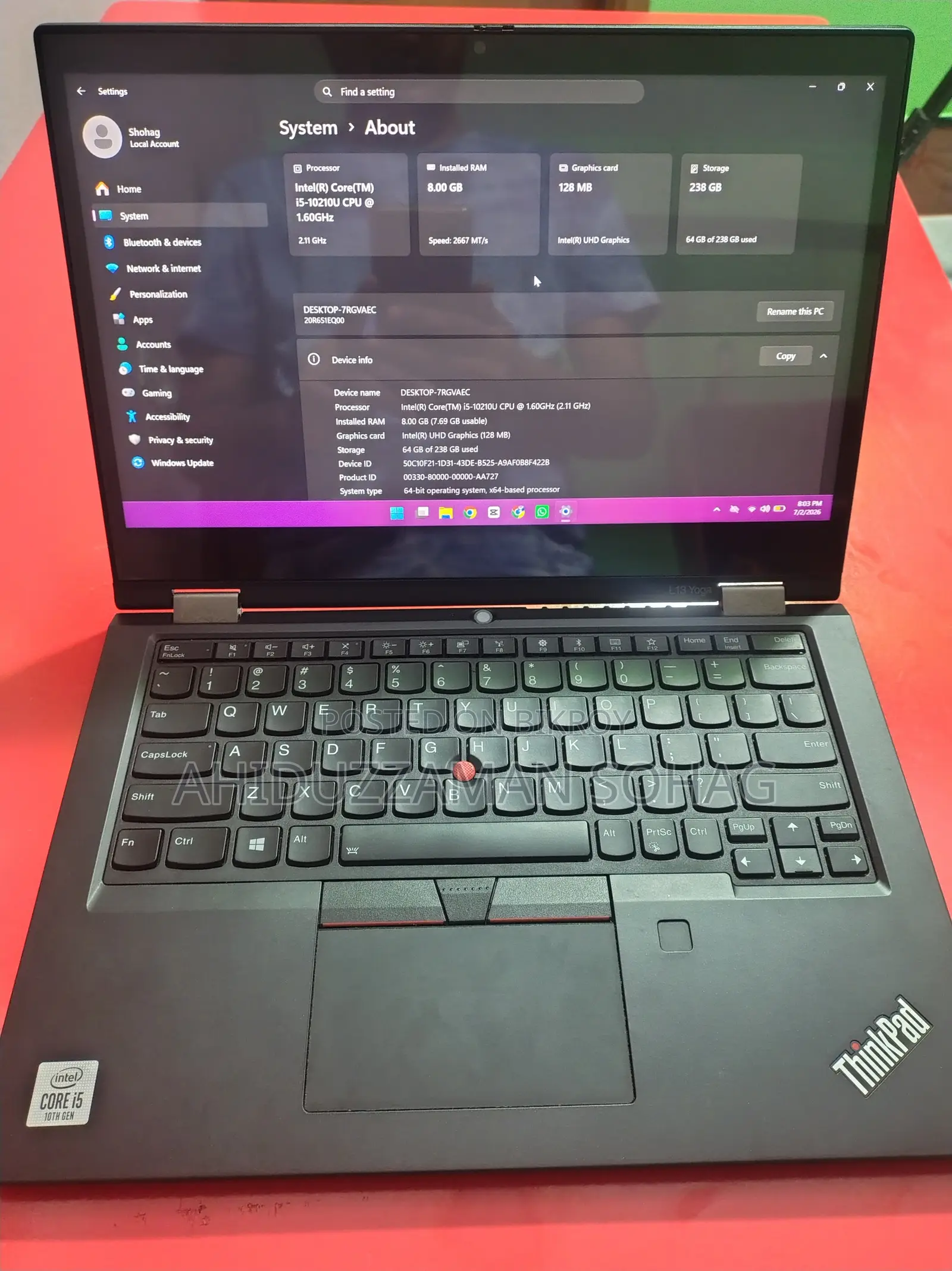 Laptop Lenovo ThinkPad L13 Yoga 8GB Intel Core I5 SSD 256GB