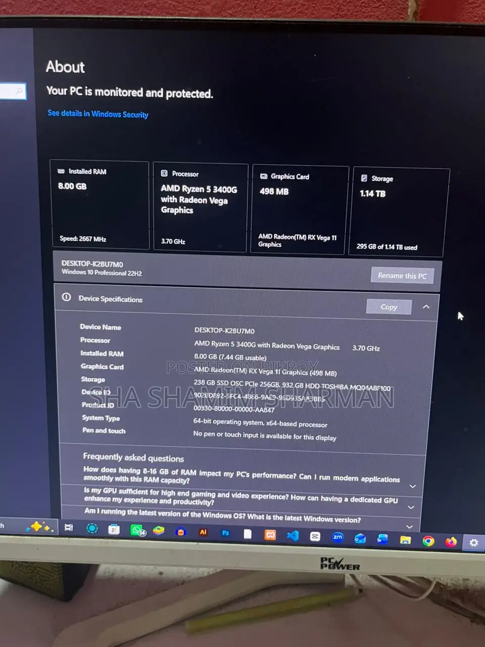 Desktop Computer 8GB AMD Ryzen 5 SSD 256GB