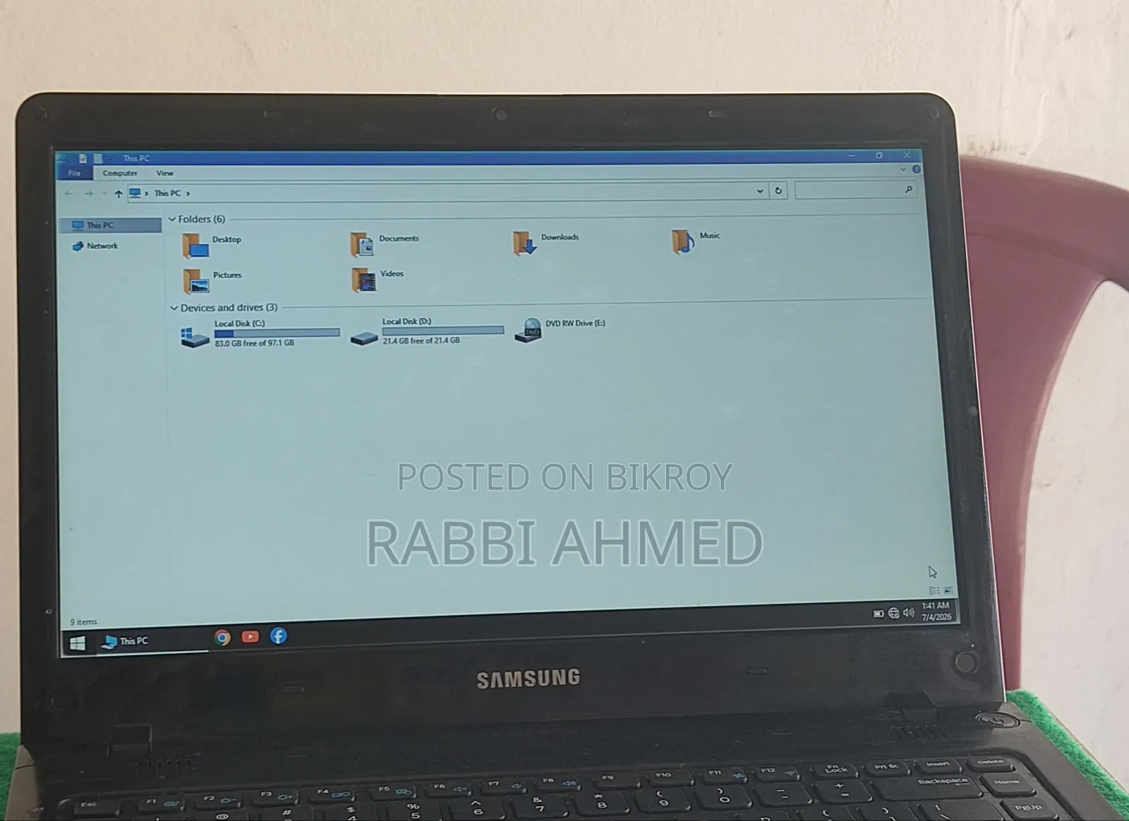 Laptop Samsung 4GB Intel Pentium SSD 128GB