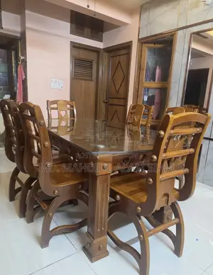 Premium Canadian Oak 6 Chairs Dining Table | Glass Top |
