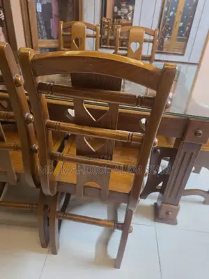 Premium Canadian Oak 6 Chairs Dining Table | Glass Top |