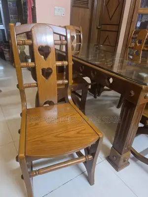 Premium Canadian Oak 6 Chairs Dining Table | Glass Top |