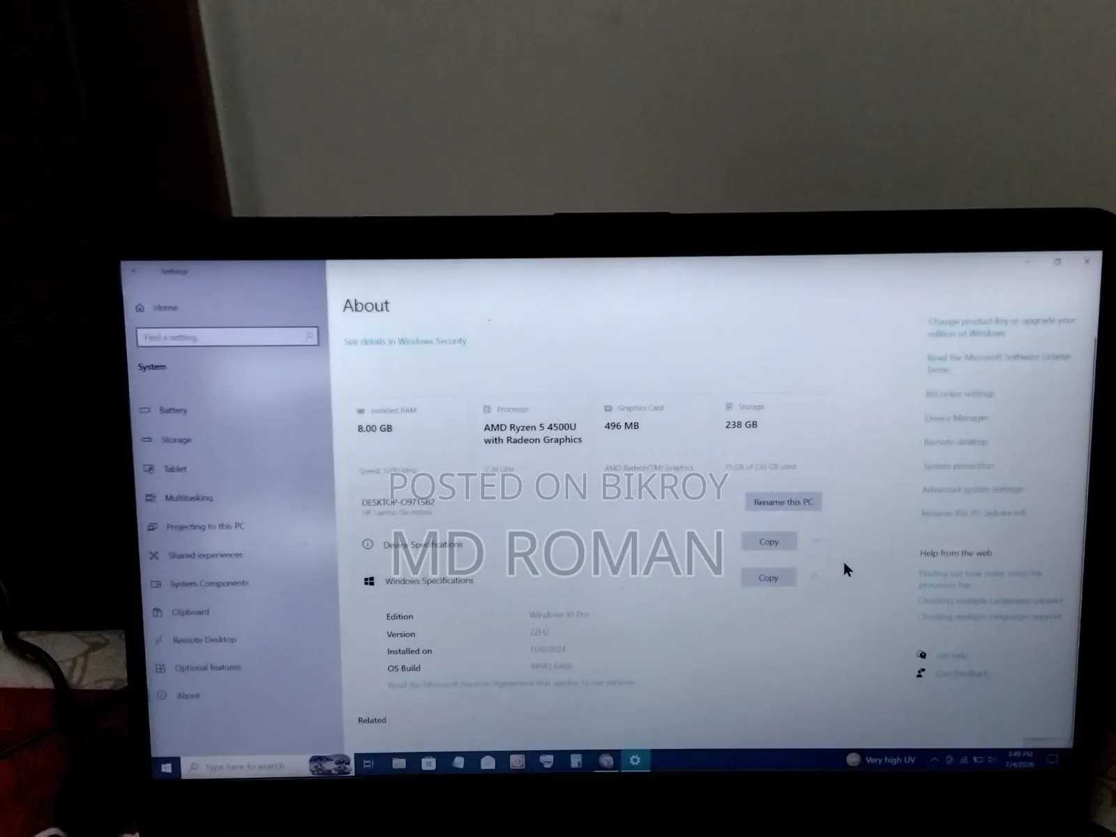 Laptop HP 15S 8GB AMD Ryzen 5 SSD 256GB