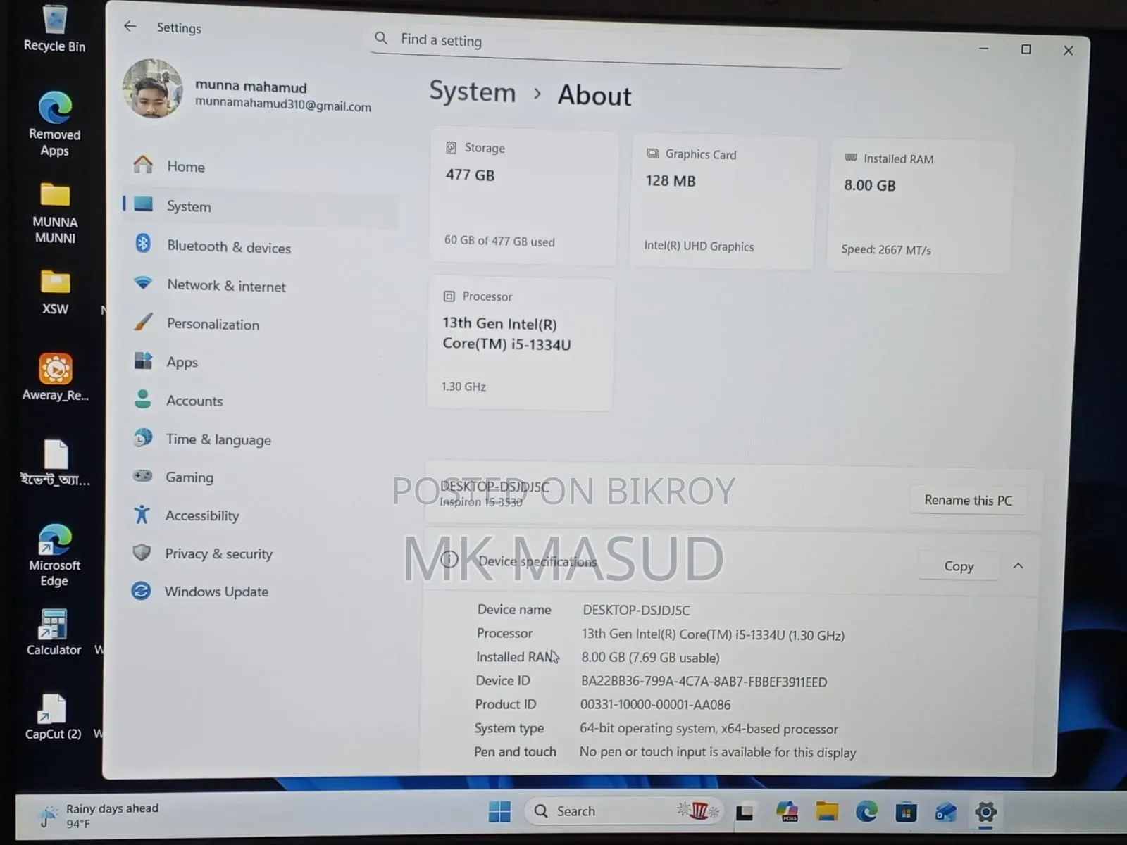 Laptop Dell Inspiron 15 8GB Intel Core i5 SSD 512GB