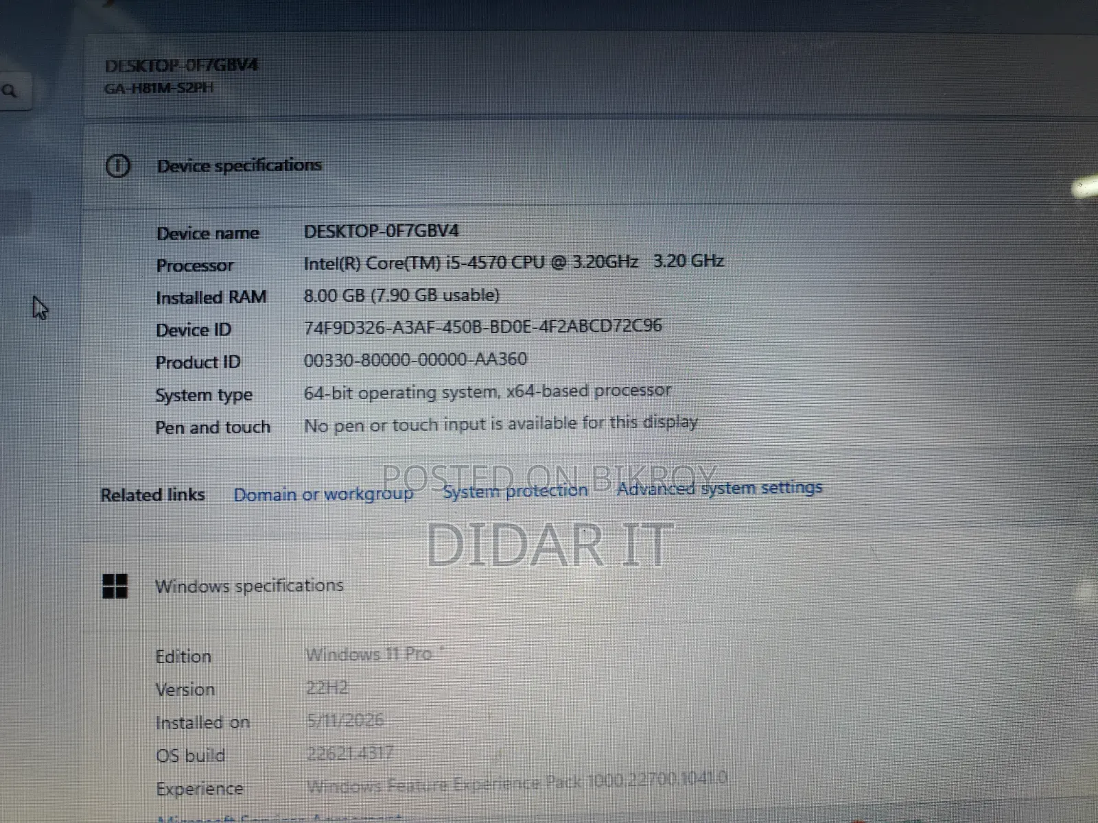 Desktop Computer Gigabyte 8GB Intel Core I5 SSD 128GB