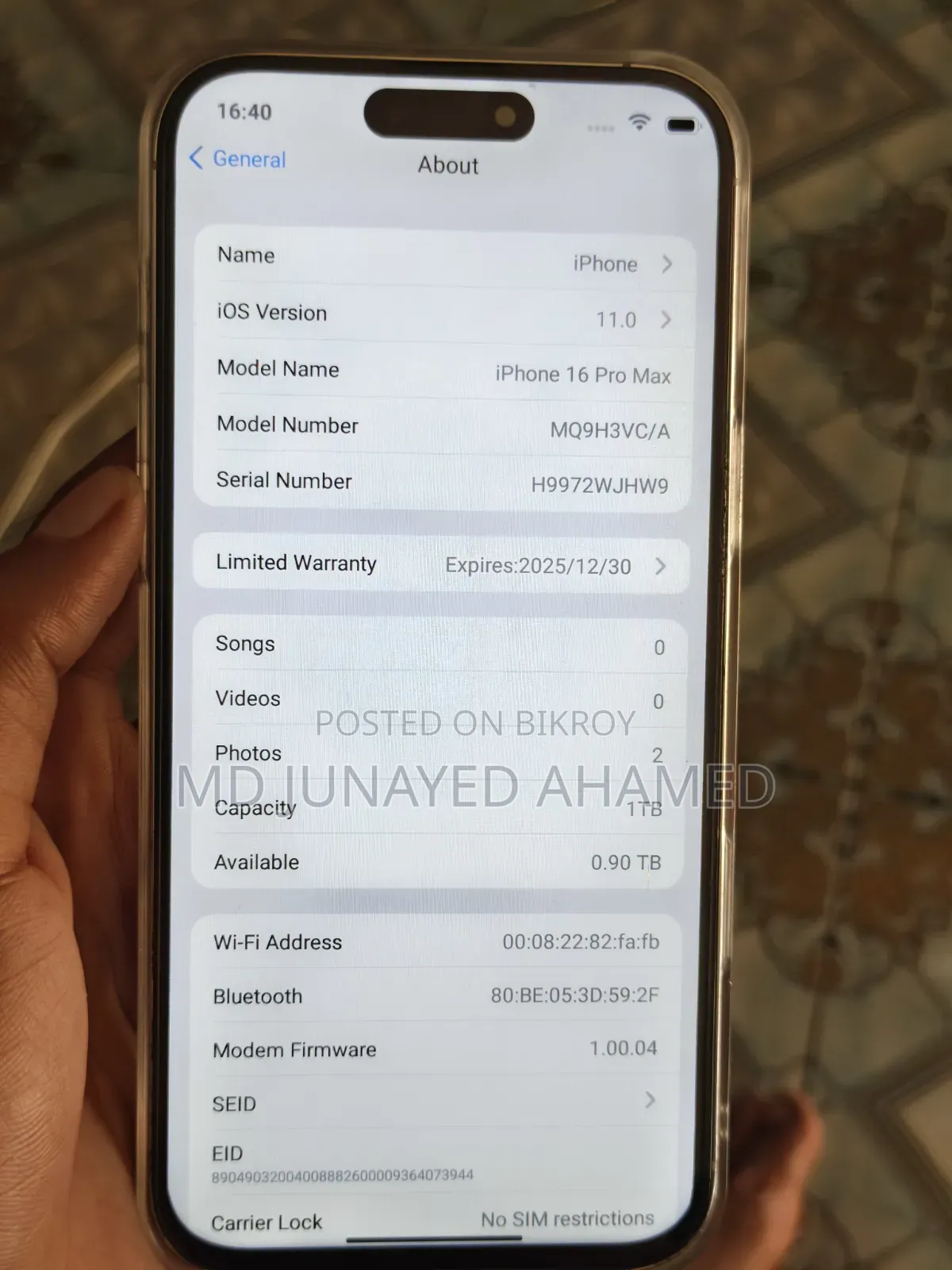 New Apple iPhone 16 Pro Max 1 TB White