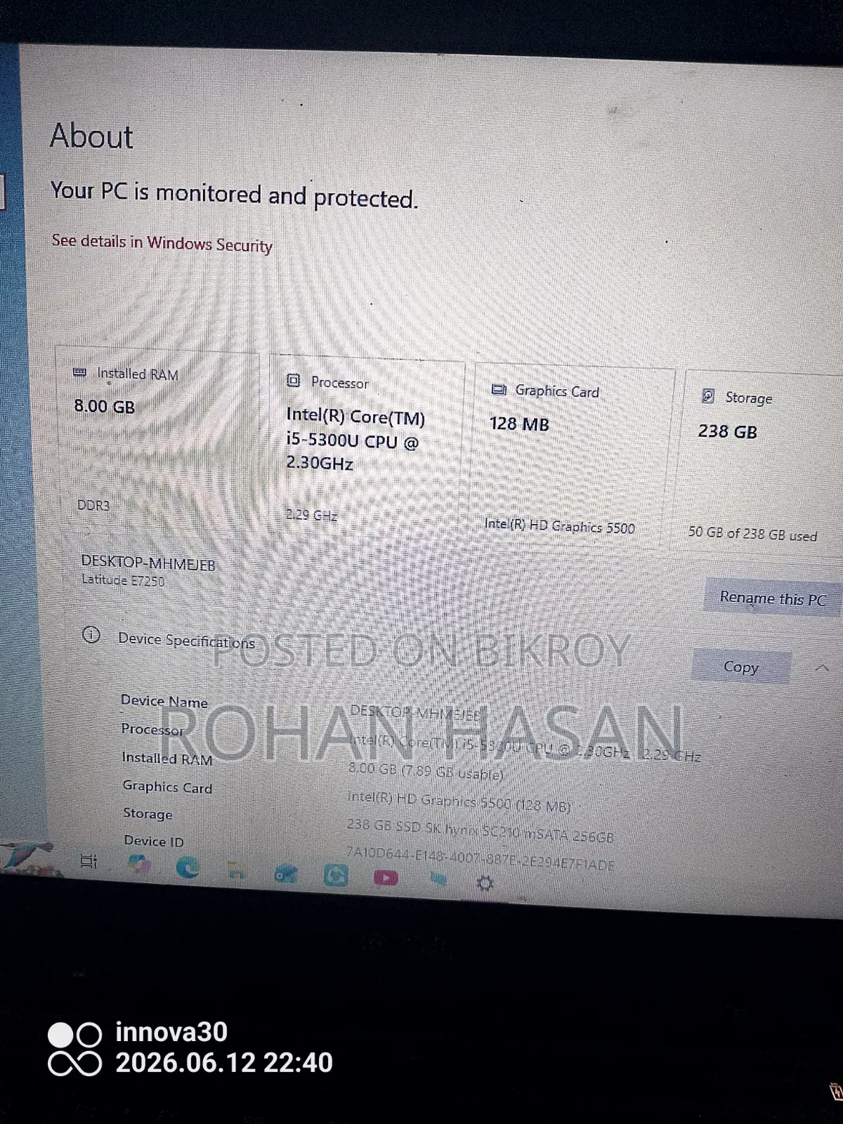 Laptop Dell 8GB SSD 256GB