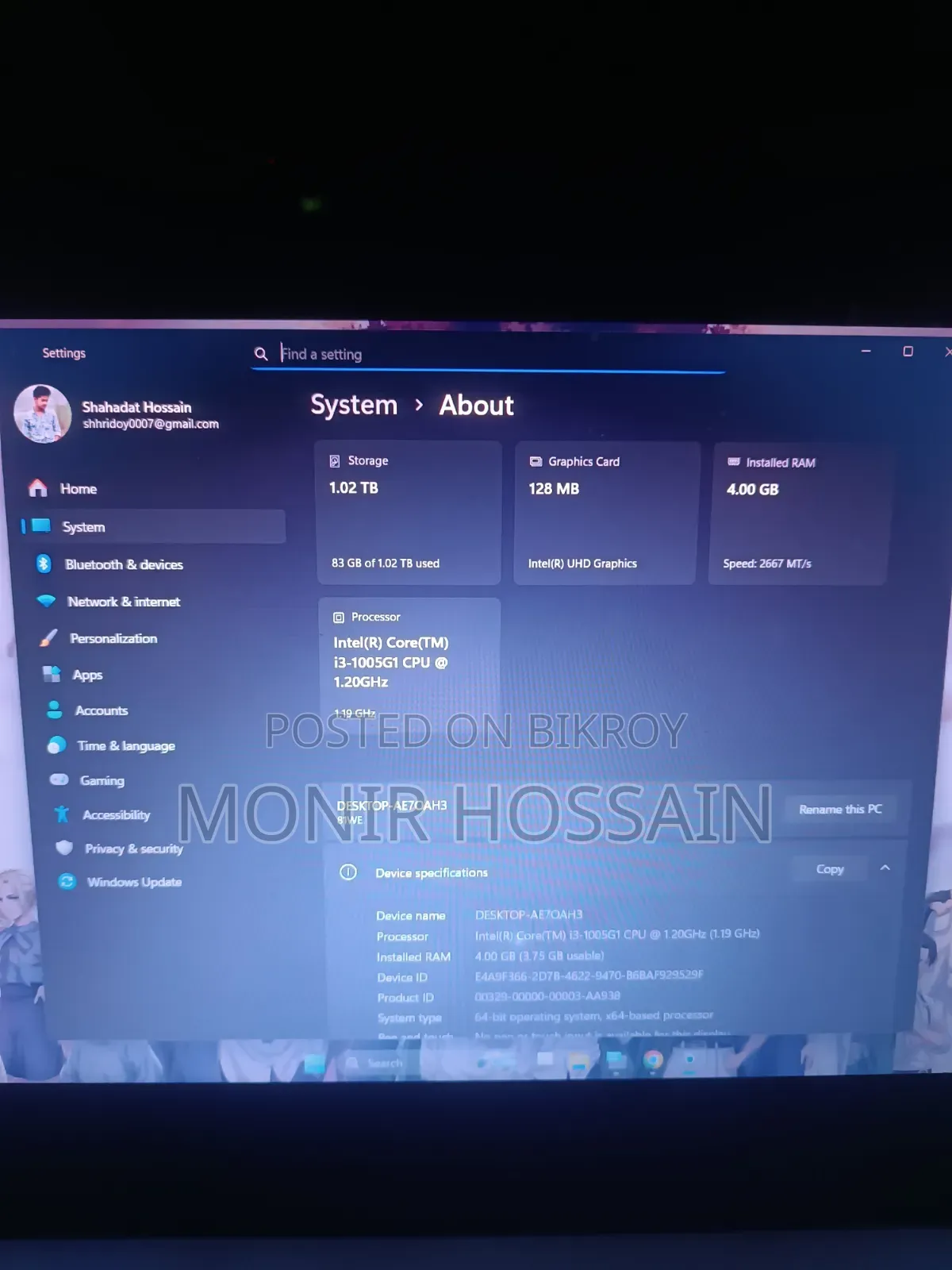 Laptop Lenovo 4GB Intel Core I3 SSD 1T