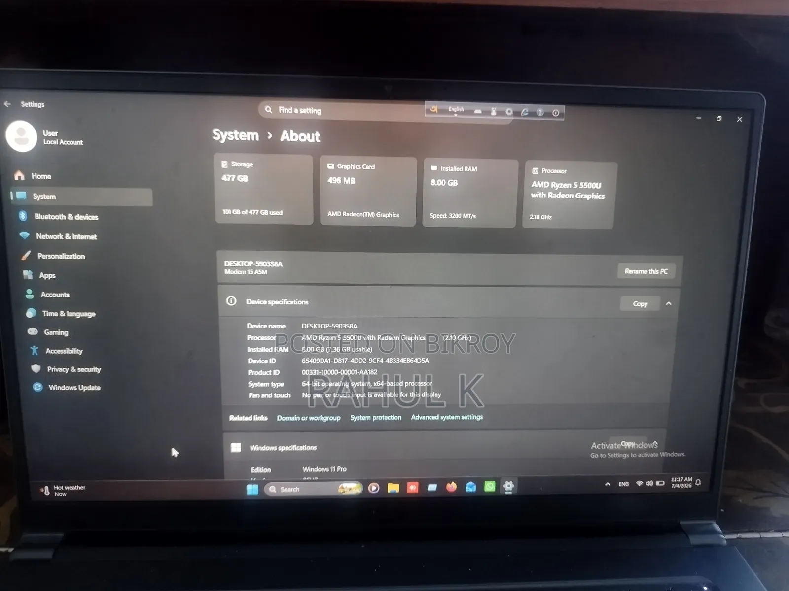 New Laptop MSI Sword 15 8GB AMD Ryzen 5 HDD+SSD 512GB