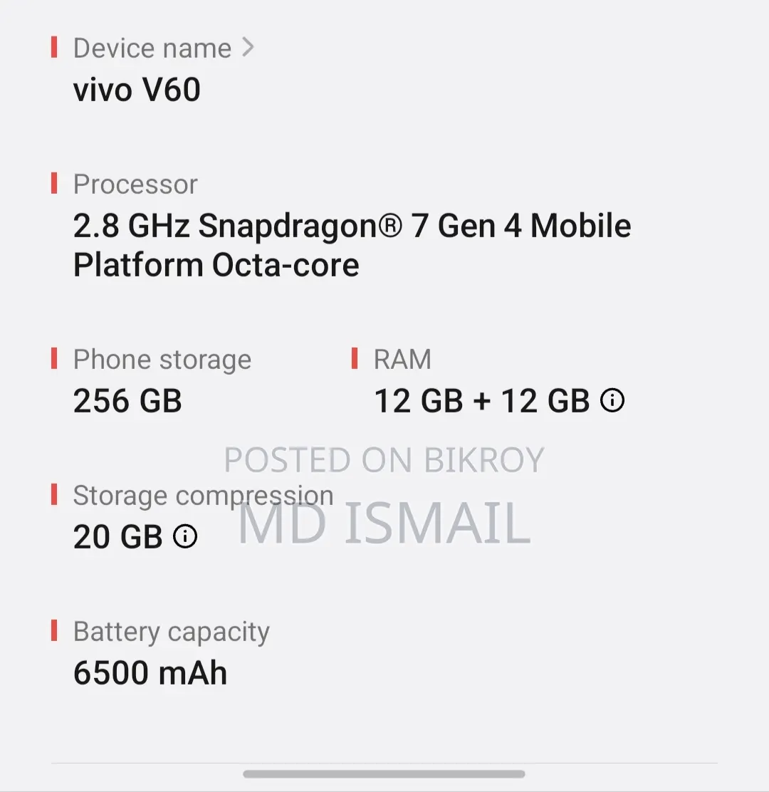 Vivo V60 256 GB Pink