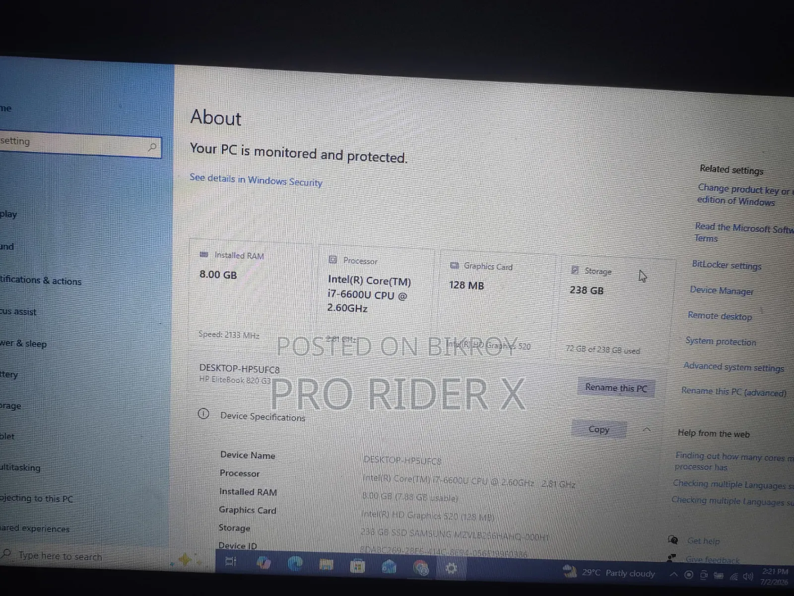Laptop HP EliteBook 820 G3 8GB Intel Core i7 SSHD (Hybrid) 256GB