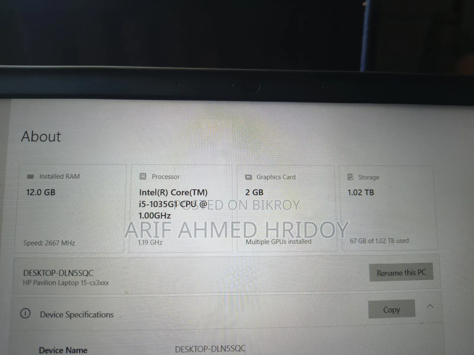 Laptop HP 15-ra003nia 12GB Intel Core Ultra 5 SSD 128GB