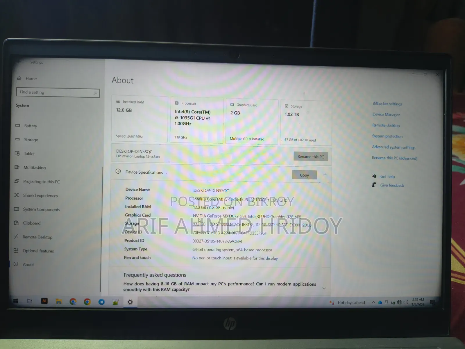 Laptop HP 15-ra003nia 12GB Intel Core Ultra 5 SSD 128GB
