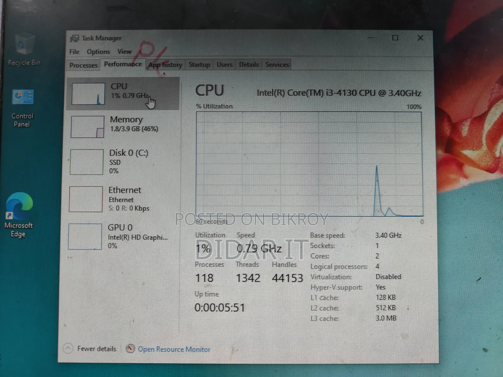 Desktop Computer Asus 4GB Intel Core i3 SSD 128GB