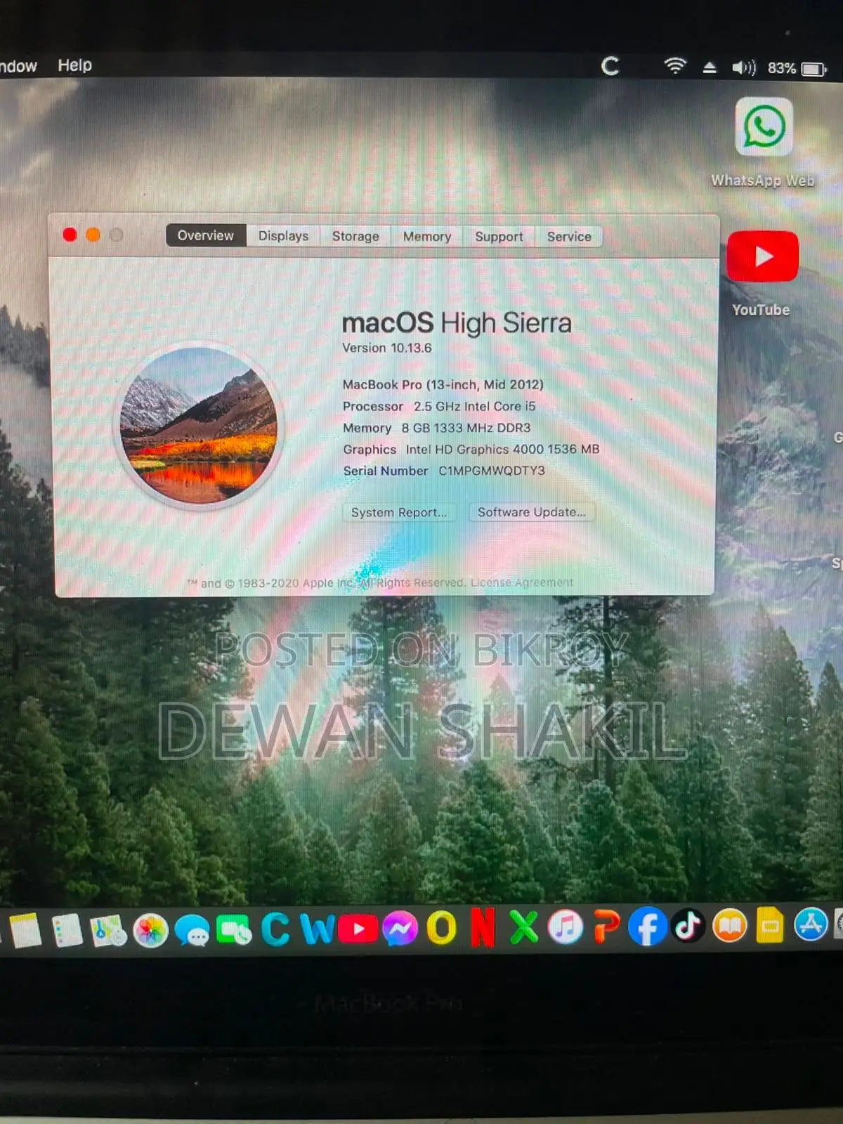 Laptop Apple MacBook Pro 2012 8GB Intel Core I5 SSD 512GB