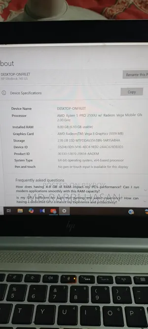 Laptop HP EliteBook 745 G5 8GB AMD Ryzen SSD 256GB