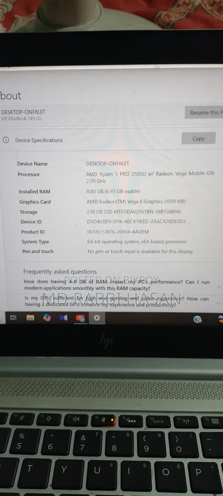 Laptop HP EliteBook 745 G5 8GB AMD Ryzen SSD 256GB