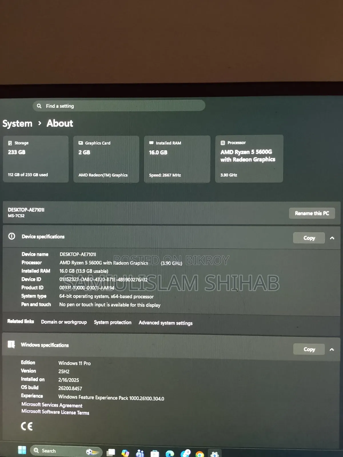 Desktop Computer Asus 16GB AMD Ryzen SSD 256GB