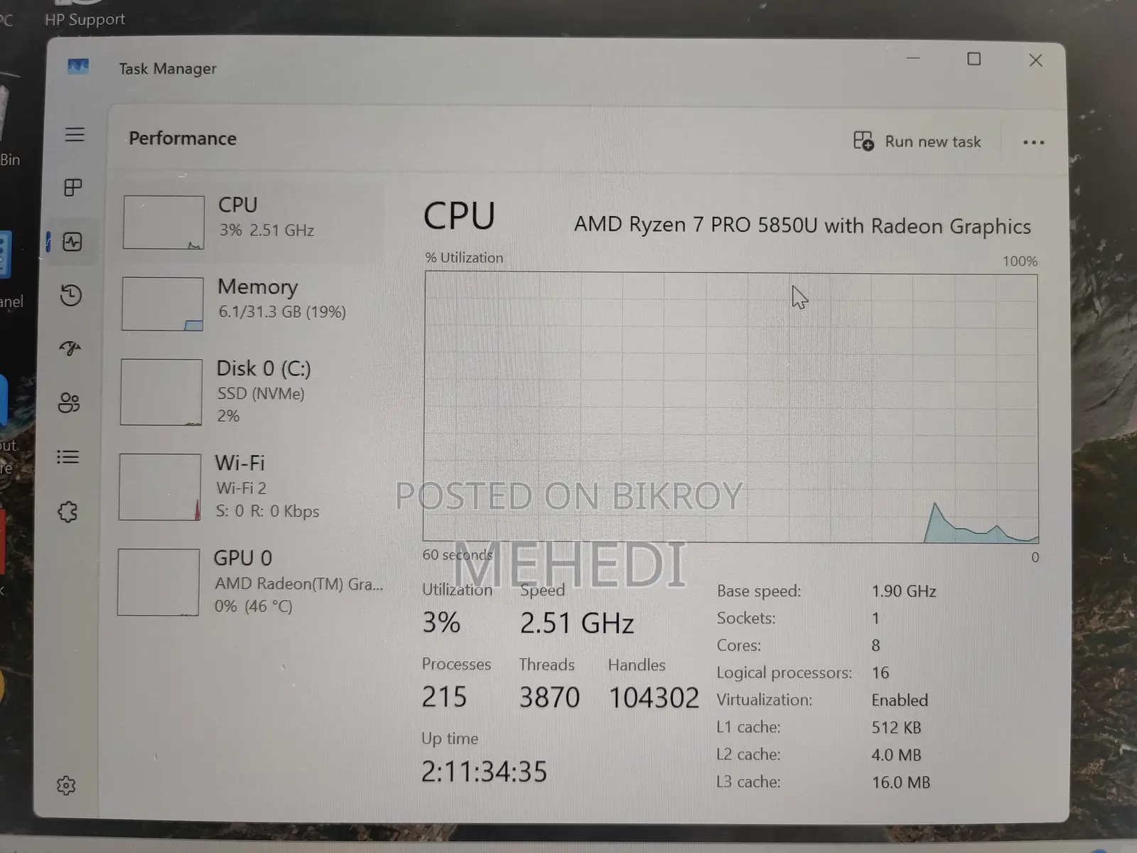 Laptop HP EliteBook 845 G8 16GB AMD Ryzen 7 SSD 256GB