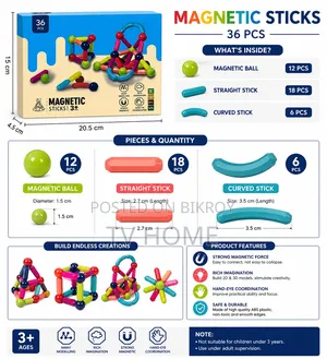 36 Pcs Magnetic Sticks – STEM Educational Toy 🌈 Kids Learning & Play