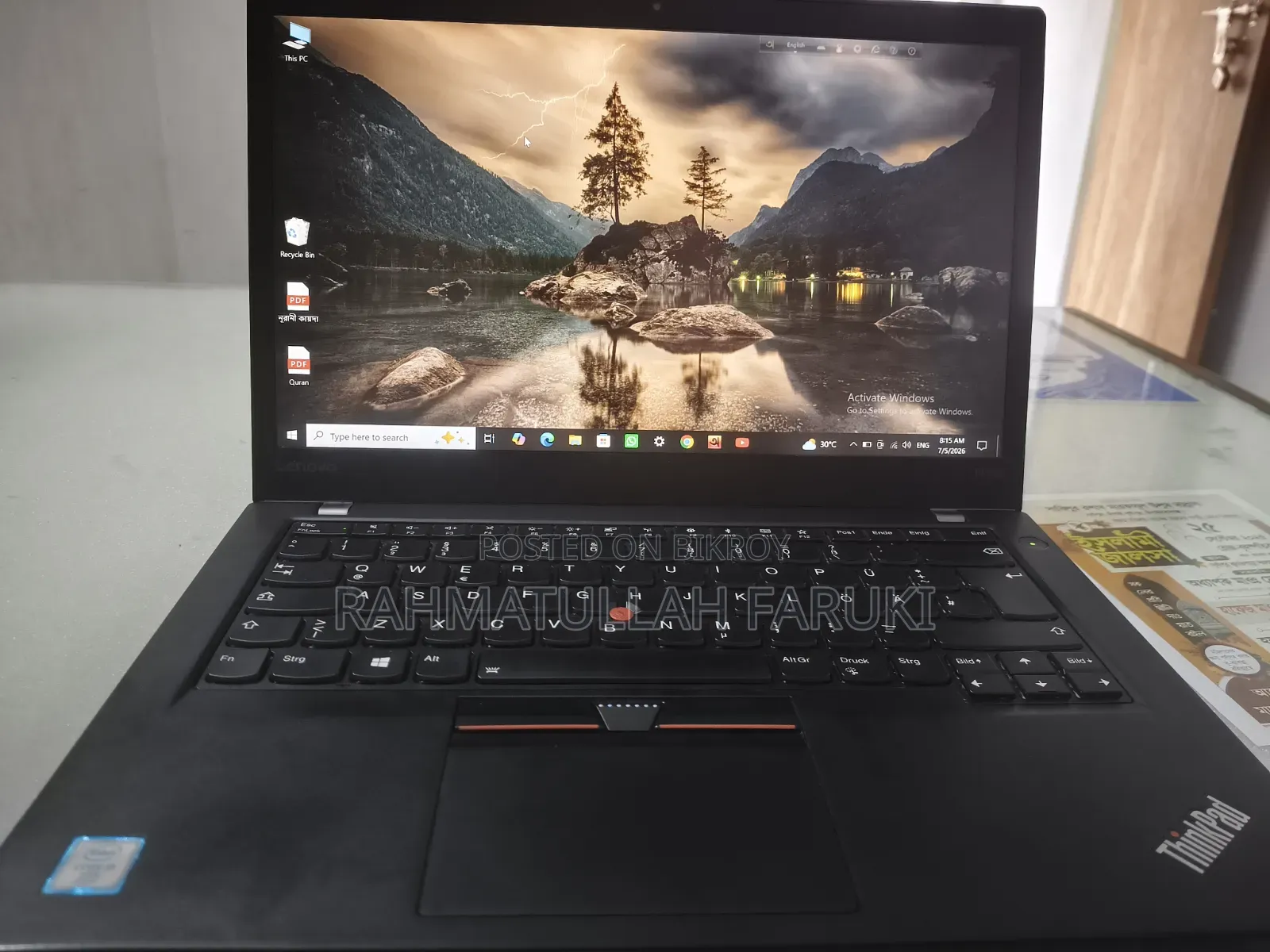 Laptop Lenovo ThinkPad T470s 8GB Intel Core I5 SSD 256GB