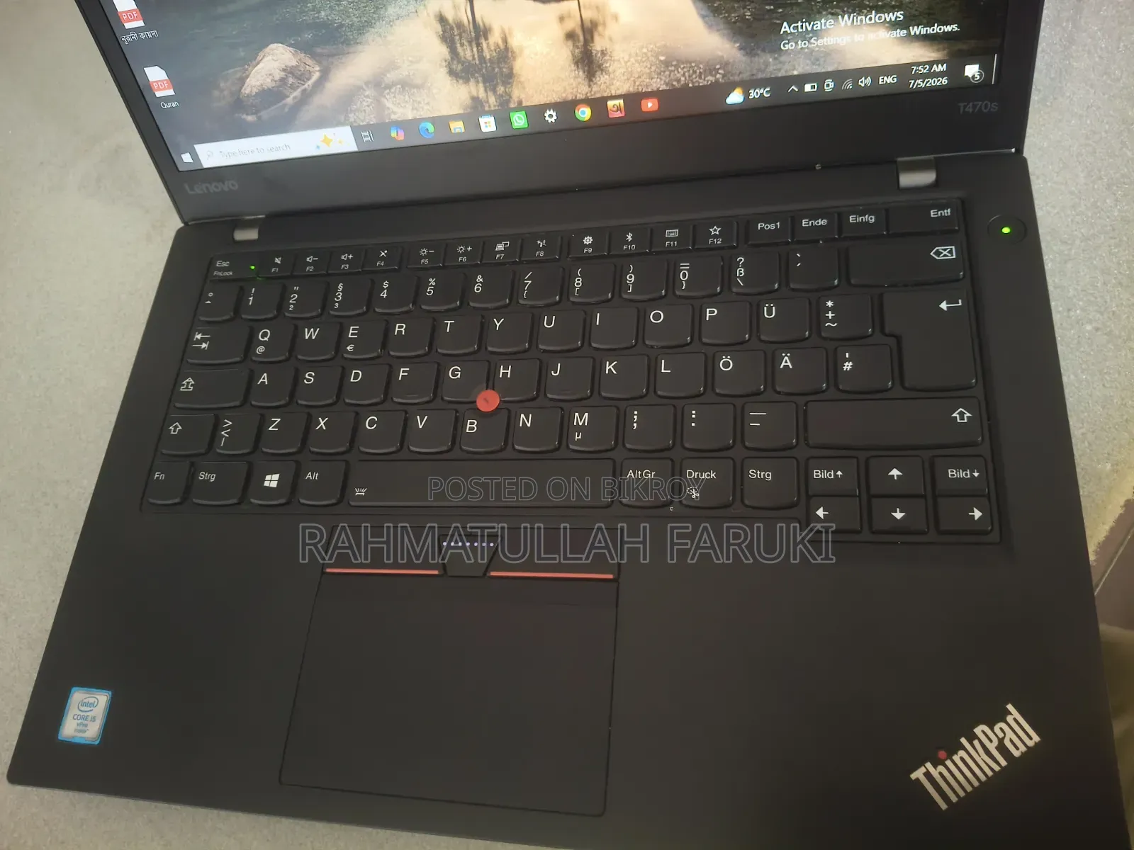 Laptop Lenovo ThinkPad T470s 8GB Intel Core I5 SSD 256GB