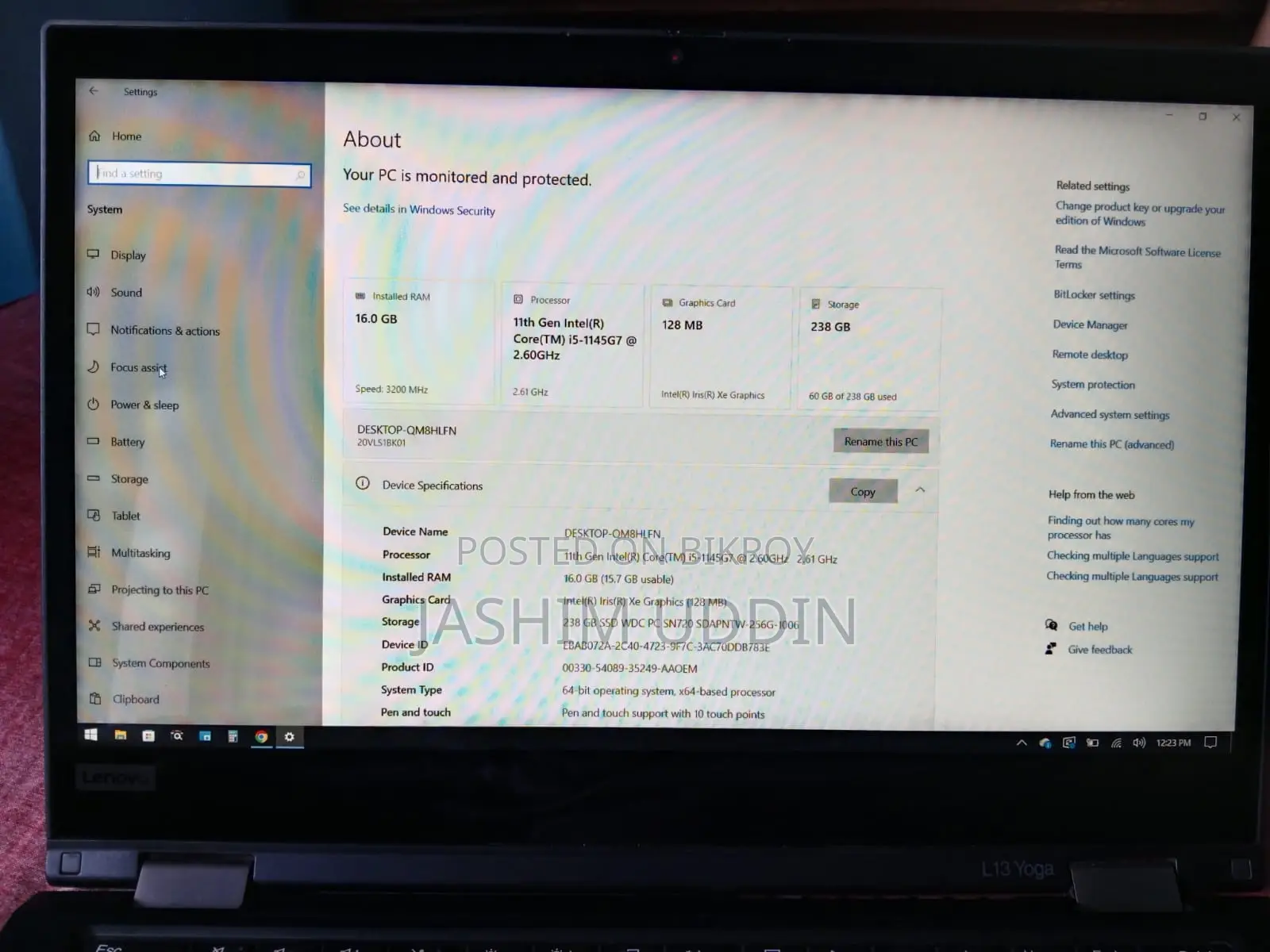 Laptop Lenovo ThinkPad L13 Yoga 16GB Intel Core I5 SSD 256GB