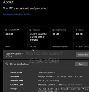 Desktop Computer 4GB RAM Intel Core i3 500GB SSD