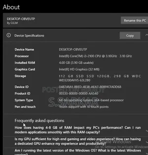 Desktop Computer 4GB RAM Intel Core i3 500GB SSD