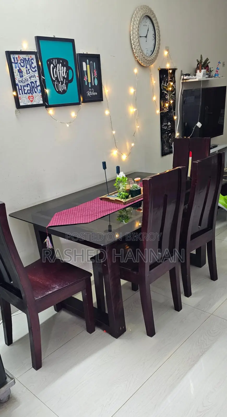 Mahogany Wood Dining Table with 4 Chairs