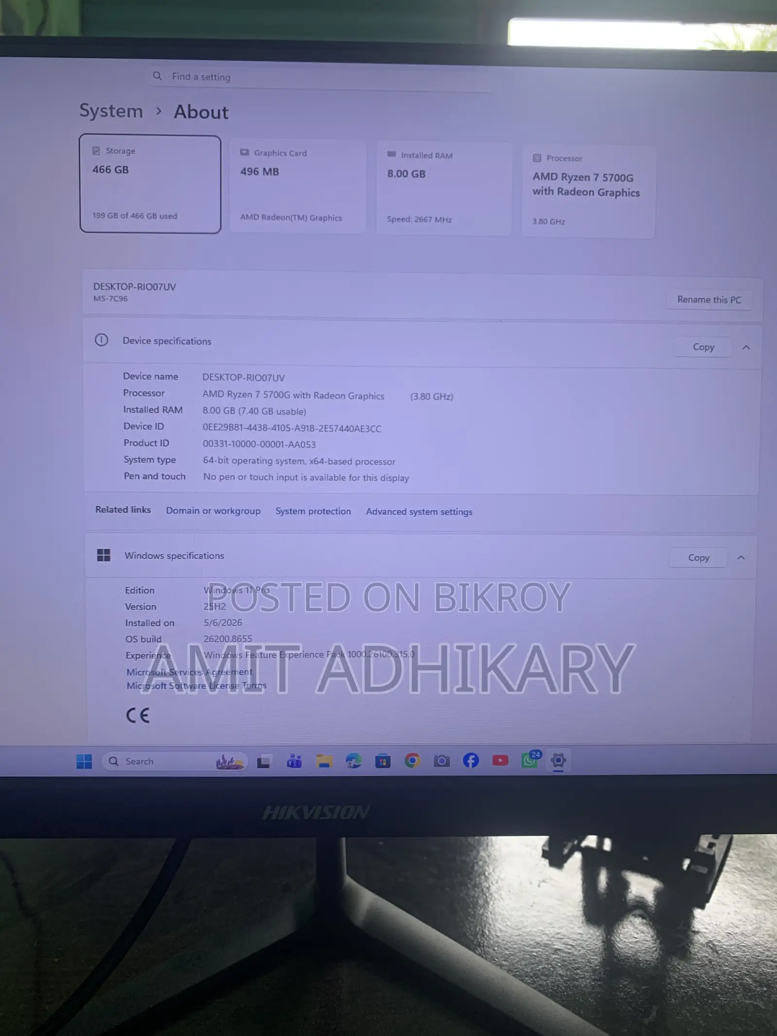 Desktop Computer MSI 8GB AMD Ryzen 7 SSD 1T