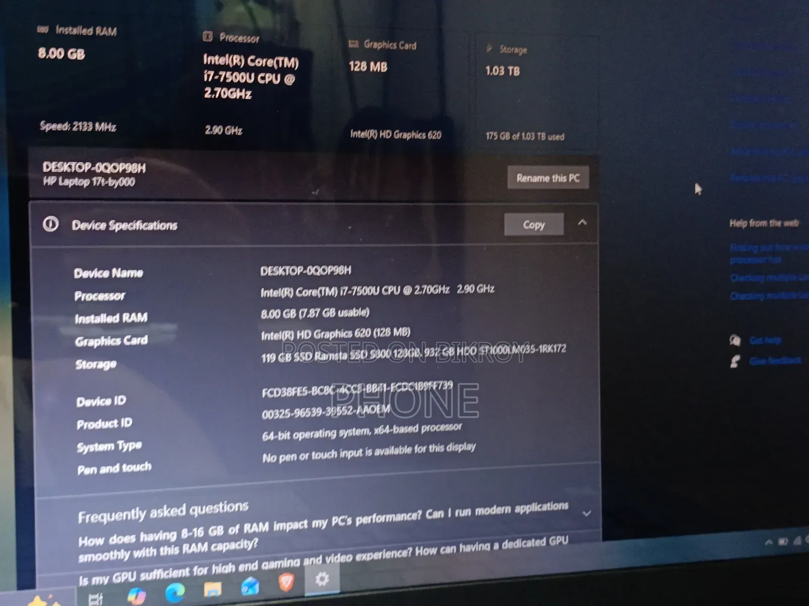 Laptop HP 8GB Intel Core i7 HDD+SSD 1T
