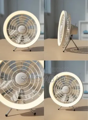 Jisulife Fa17 Rechargeable Fan With Led Light and Table Tripod- White