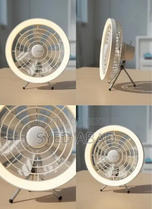 Jisulife Fa17 Rechargeable Fan With Led Light and Table Tripod- White