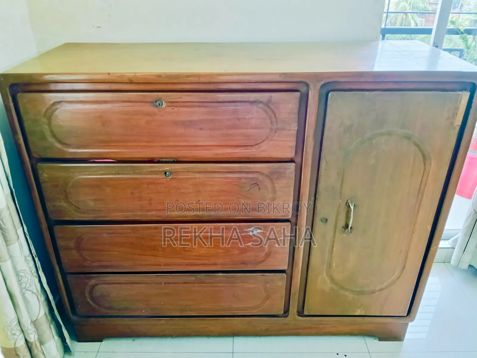 100% Solid Jackfruit Wood 4-Drawer Side Cabinet