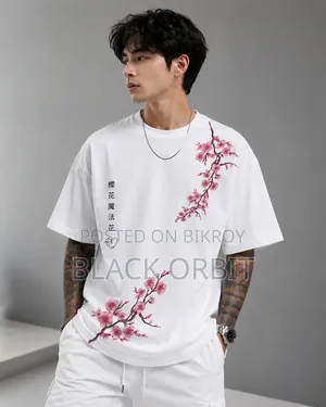 Premium Quality Drop Shoulder T-shirt Sakura Branch Design