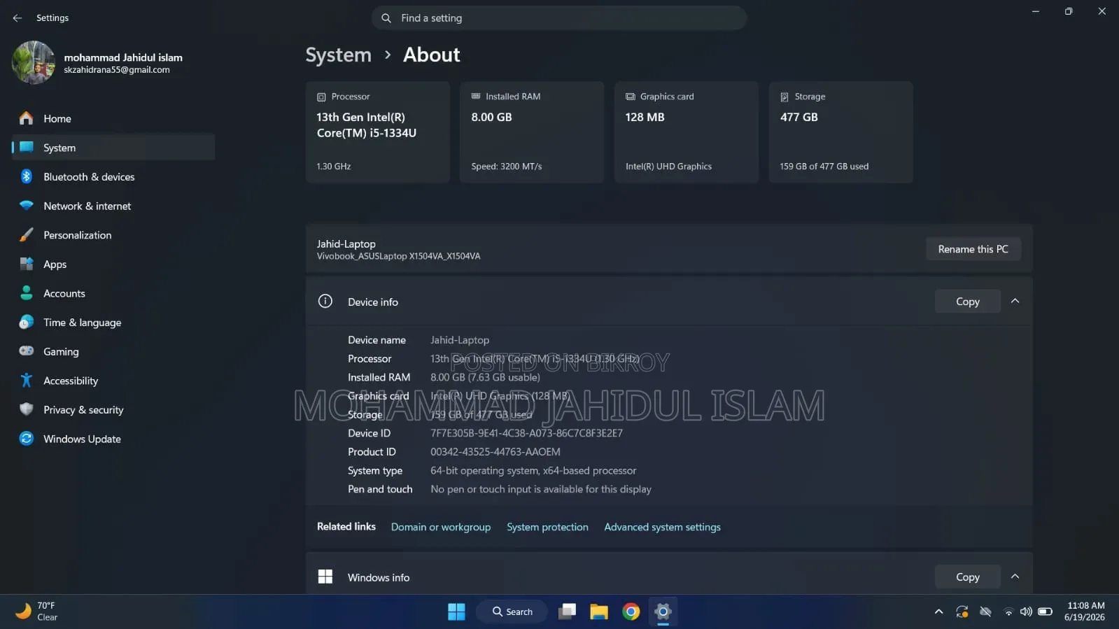 Laptop Asus Vivobook 15 8GB Intel Core I5 SSD 500GB