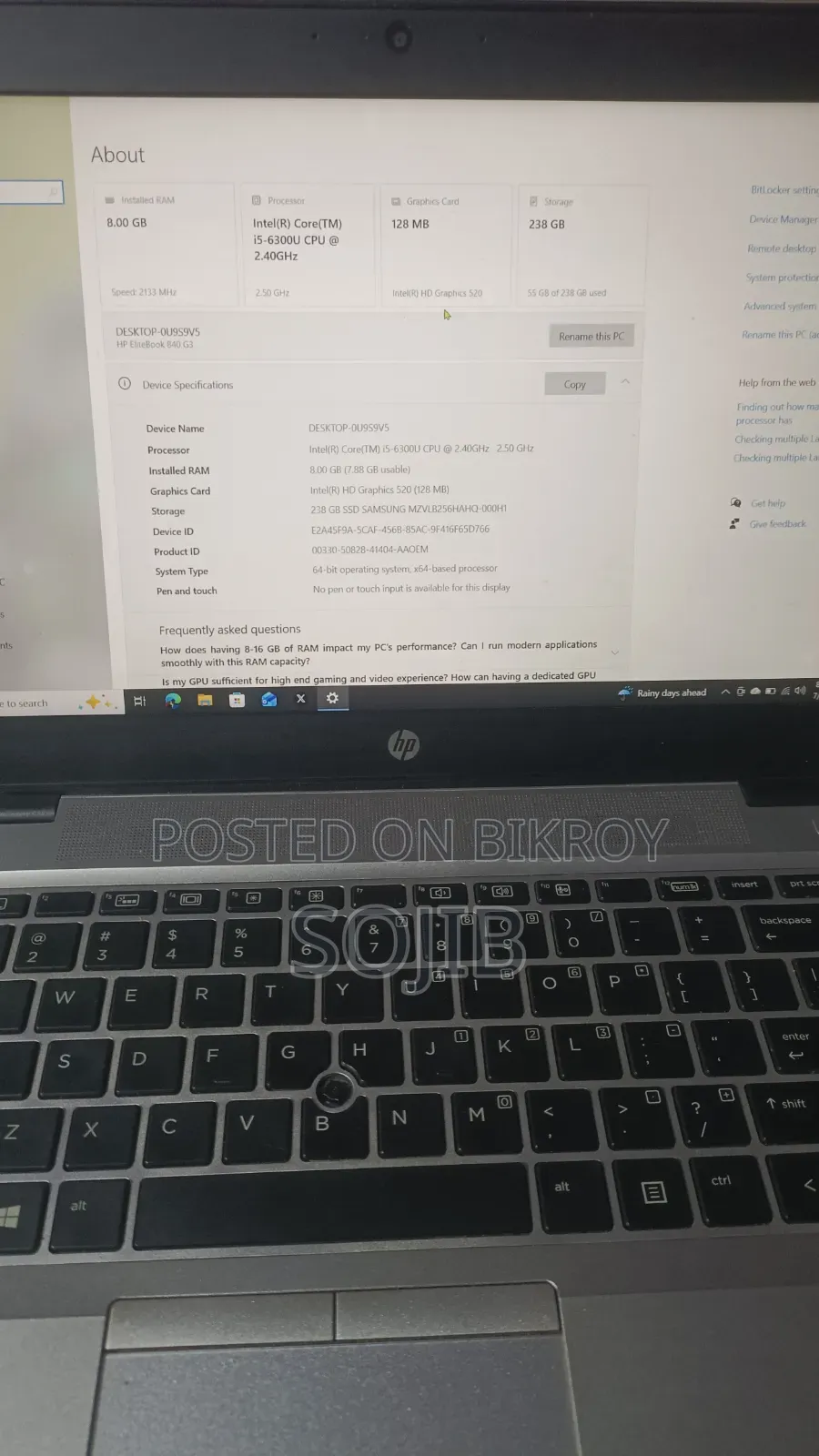 Laptop HP EliteBook 840 G3 8GB Intel Core i5 SSD 250GB