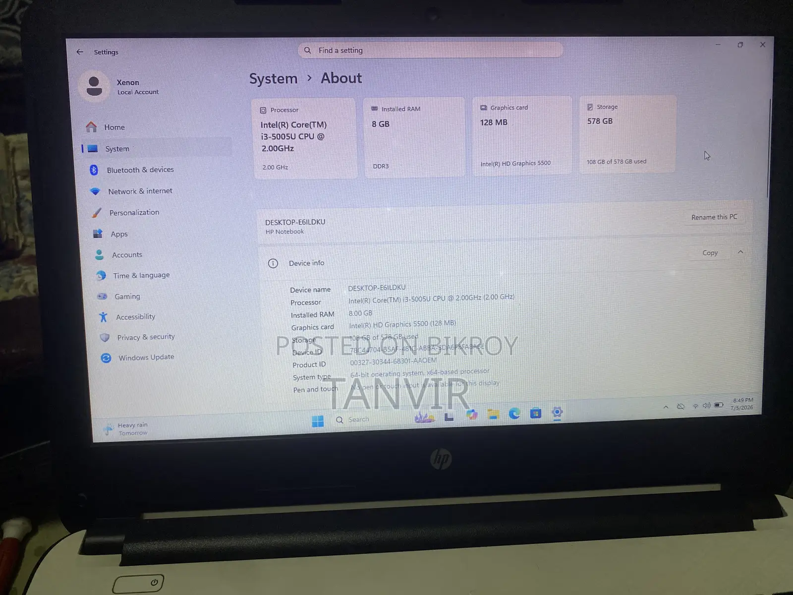 Laptop HP Pavilion 15 8GB Intel Core I3 HDD+SSD 640GB