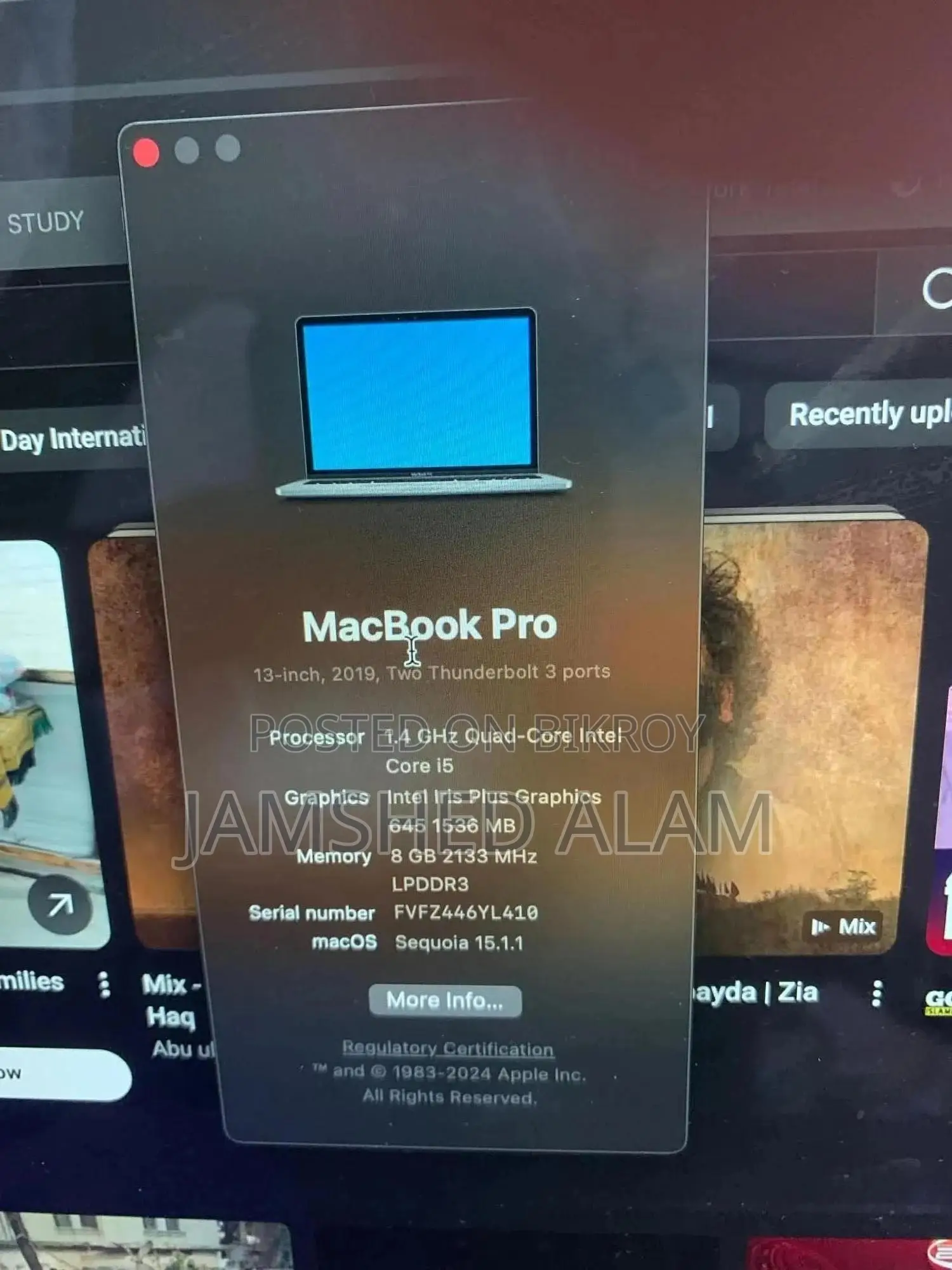 Laptop Apple MacBook Pro 2019 8GB Intel Core i5 SSD 256GB