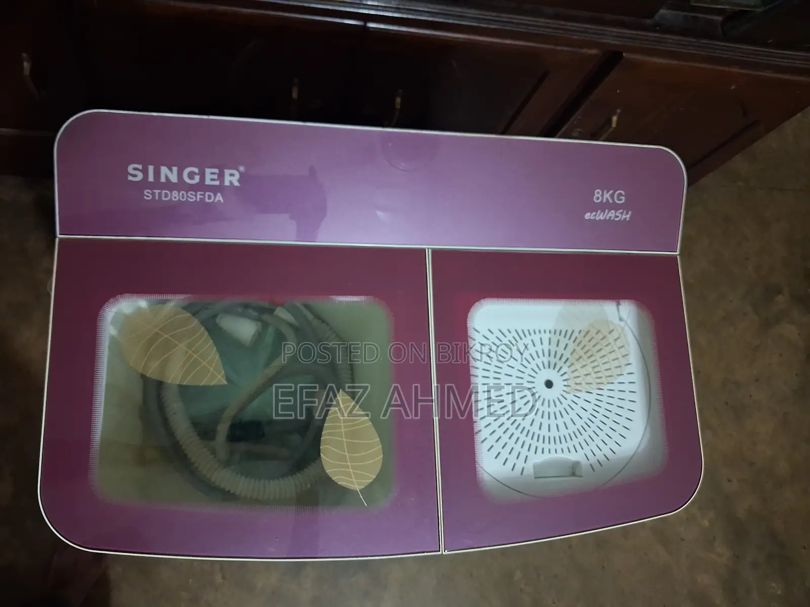 সিঙ্গার ইকোওয়াশ ৮ কেজি টুইন টাব সেমি-অটোমেটিক ওয়াশিং মেশিন
